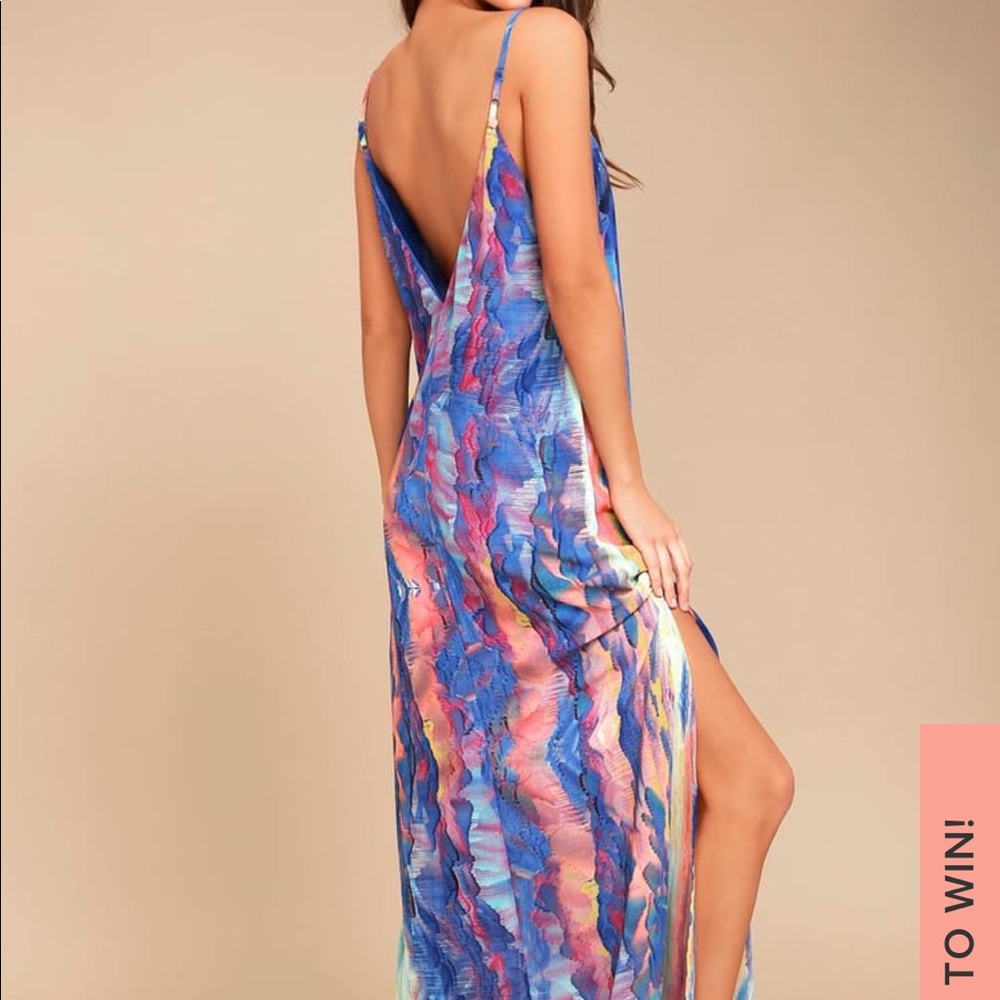 Lulu’s Flying Watercolors Royal Blue Maxi Dress